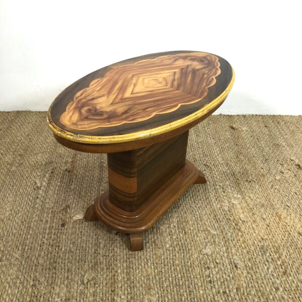 Art Deco Walnut Veneer Pedestal Base Coffee/Side Table