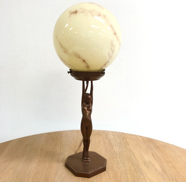 Original Art Deco 'Diana' Nude Lady Table Lamp W/ Ball Light shade