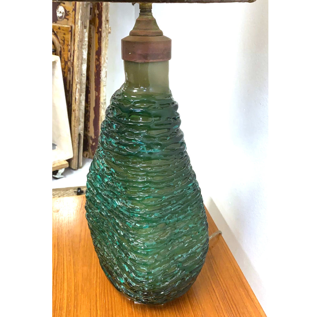 Superb 1950's Green Murano Art Glass Table Lamp Base w/Shade