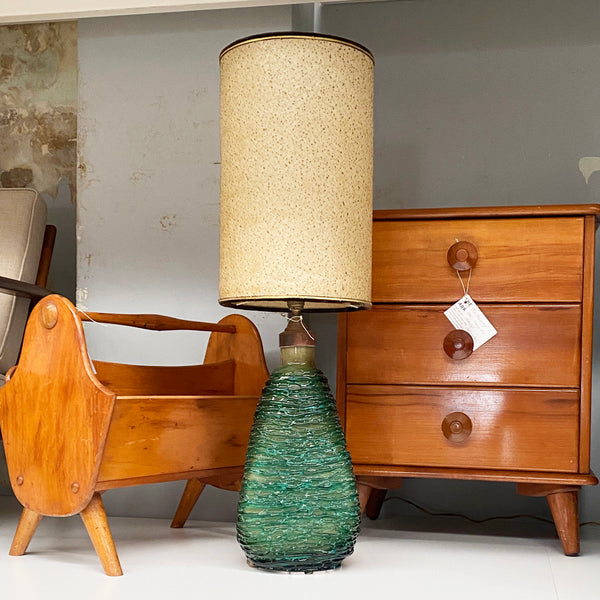 Superb 1950's Green Murano Art Glass Table Lamp Base w/Shade