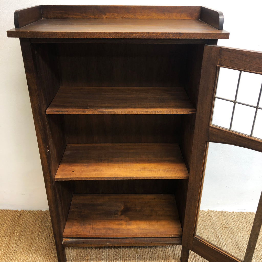 Art & Crafts Dark Stained Maple and Leadlight Cabinet Book Case