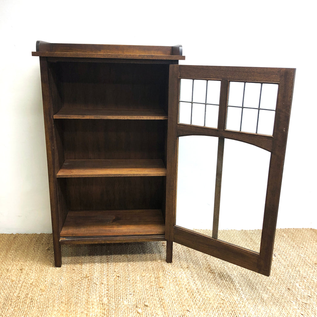 Art & Crafts Dark Stained Maple and Leadlight Cabinet Book Case