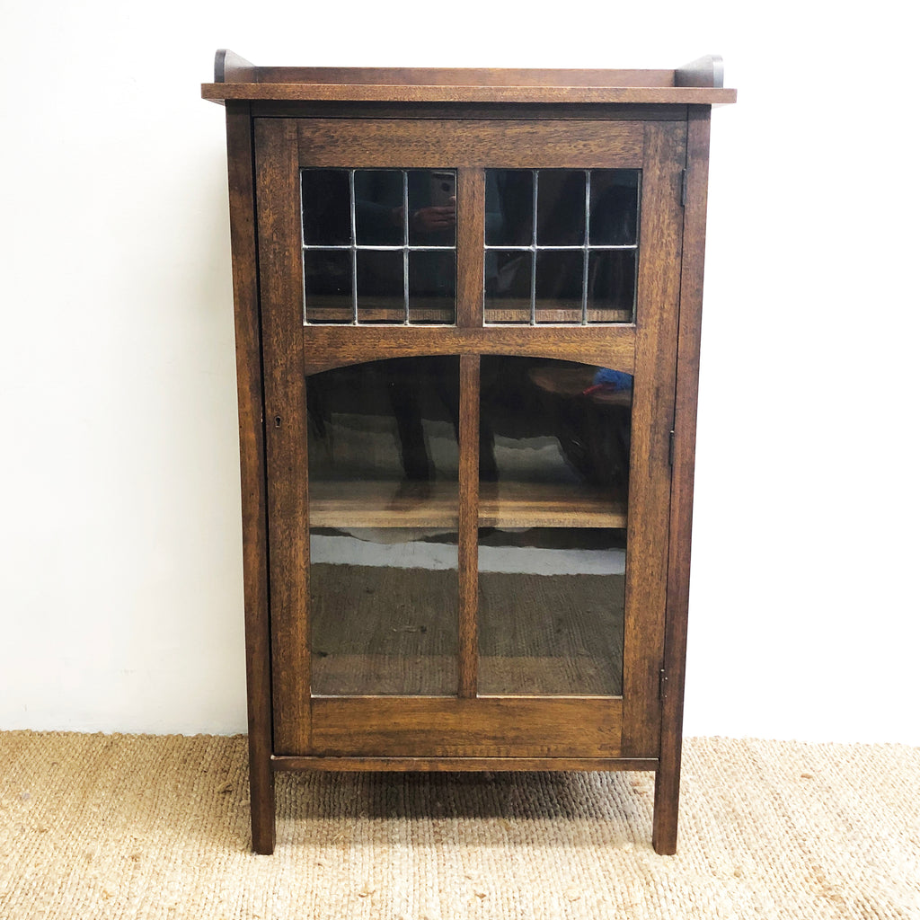 Art & Crafts Dark Stained Maple and Leadlight Cabinet Book Case
