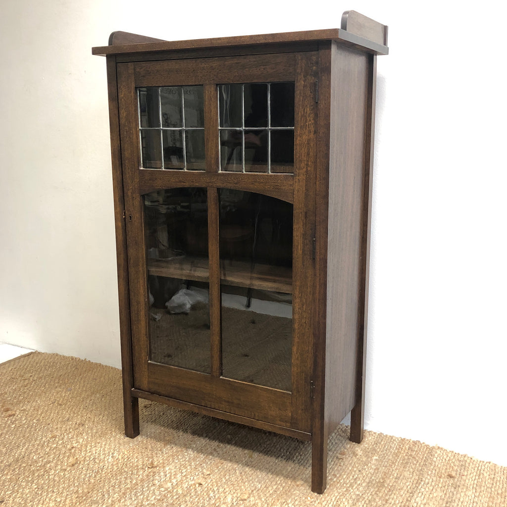 Art & Crafts Dark Stained Maple and Leadlight Cabinet Book Case