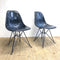 2 x Indigo Blue Fibreglass ‘Eiffel’ chairs by Modernica W/ Black Base