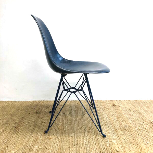 2 x Indigo Blue Fibreglass ‘Eiffel’ chairs by Modernica W/ Black Base