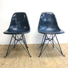 2 x Indigo Blue Fibreglass ‘Eiffel’ chairs by Modernica W/ Black Base