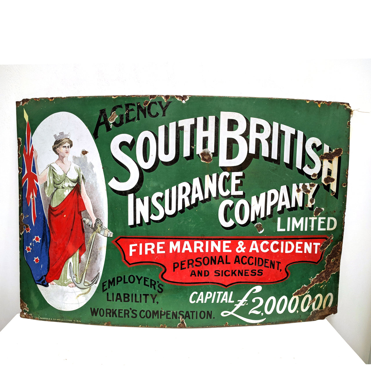 Old Antique Enamel South British Insurance company sign