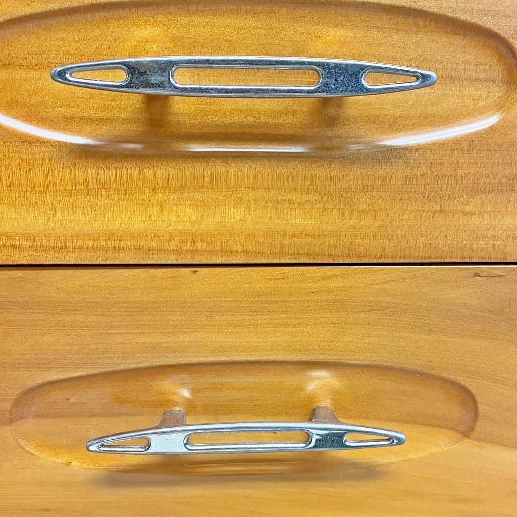 1960's Atomic Fully Restored Burgess Kauri Pine Tallboy Chest Drawers