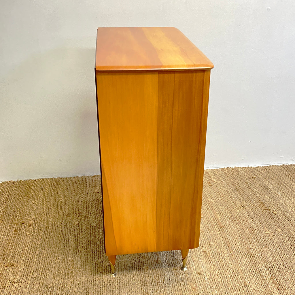 1960's Atomic Fully Restored Burgess Kauri Pine Tallboy Chest Drawers
