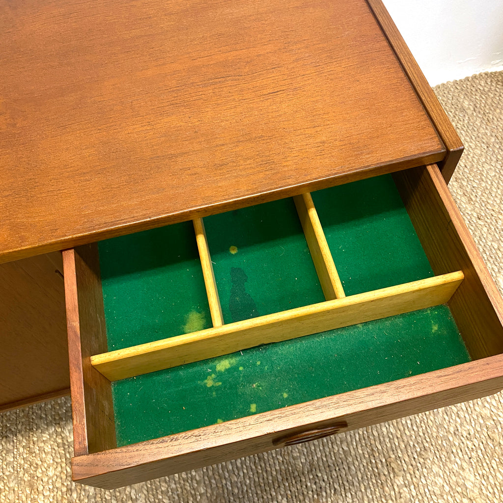 Restored Compact Mid Century Teak Burgess Cats Eye Sideboard