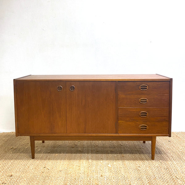Restored Compact Mid Century Teak Burgess Cats Eye Sideboard