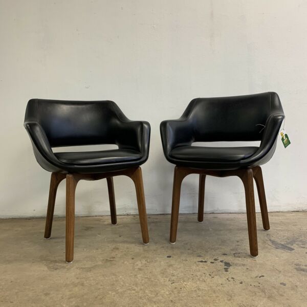 Danish Deluxe Mid Century Black Vinyl Dining Chairs