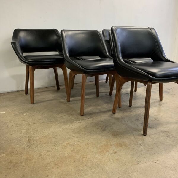Danish Deluxe Mid Century Black Vinyl Dining Chairs