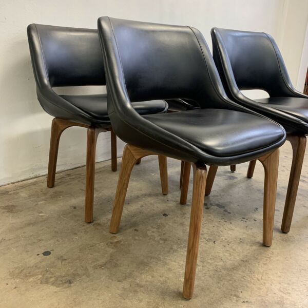 Danish Deluxe Mid Century Black Vinyl Dining Chairs