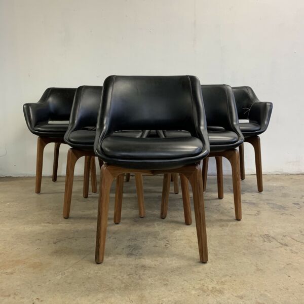 Danish Deluxe Mid Century Black Vinyl Dining Chairs