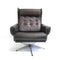 Danish Mid Century Chocolate Leather Swivel Armchair Arm Chair