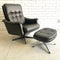 Danish Mid Century Leather Swivel Armchair & Footstool