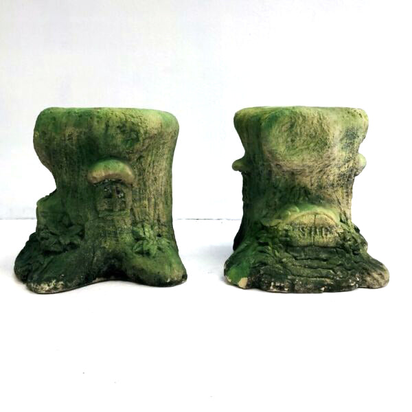 Fabulous Mid Century Faux Log Cement Pot Stands