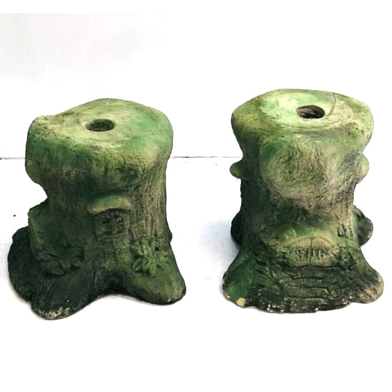 Fabulous Mid Century Faux Log Cement Pot Stands