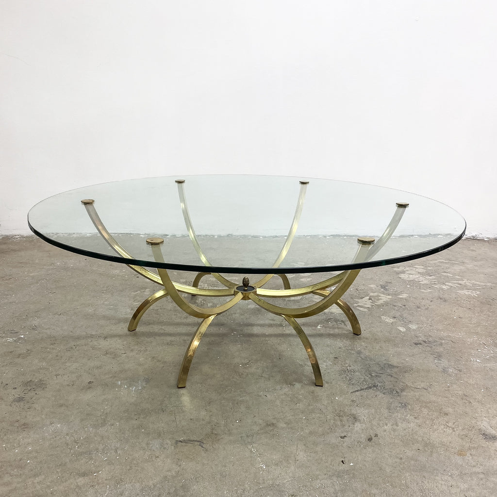Mid Century Glass And Brass Circular Coffee Table C1960s