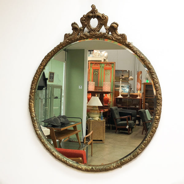 Antique Circular Bevel Edge Mirror With Ornate Frame