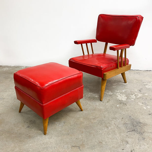 Original 1950's Mid Century Armchair & Footstool