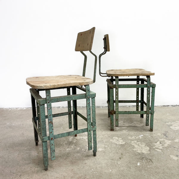 Pair of Rustic Industrial Vintage Stools