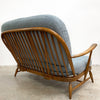Ercol Vintage Two Seater Spindleback Sofa With Blue Wool Upholstery