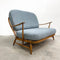 Ercol Vintage Two Seater Spindleback Sofa With Blue Wool Upholstery