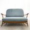 Ercol Vintage Two Seater Spindleback Sofa With Blue Wool Upholstery