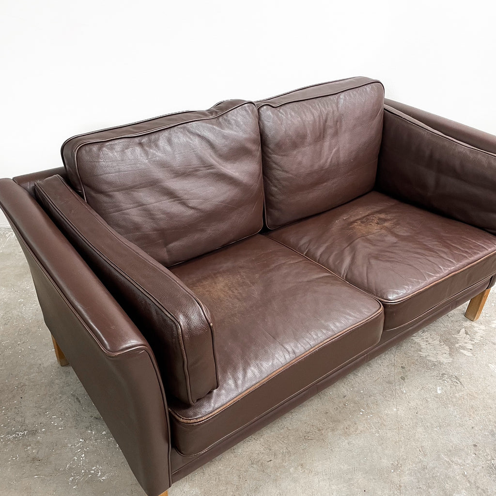 Danish Brown Leather Two Seater Lounge