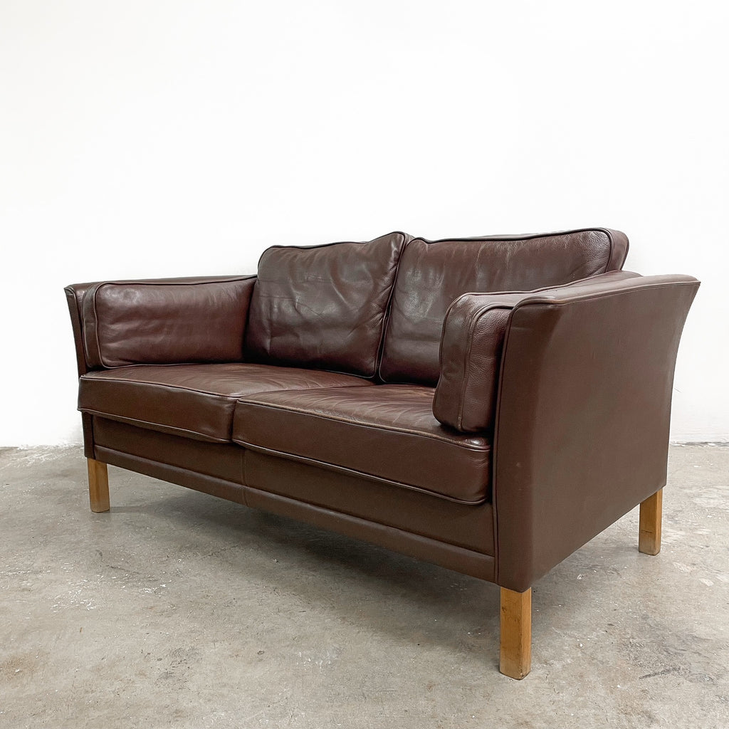 Danish Brown Leather Two Seater Lounge
