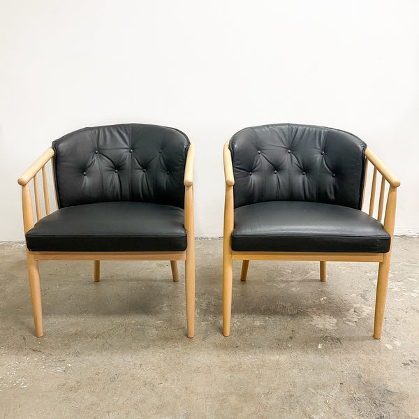 Pair of Danish Leather and Beech Chairs