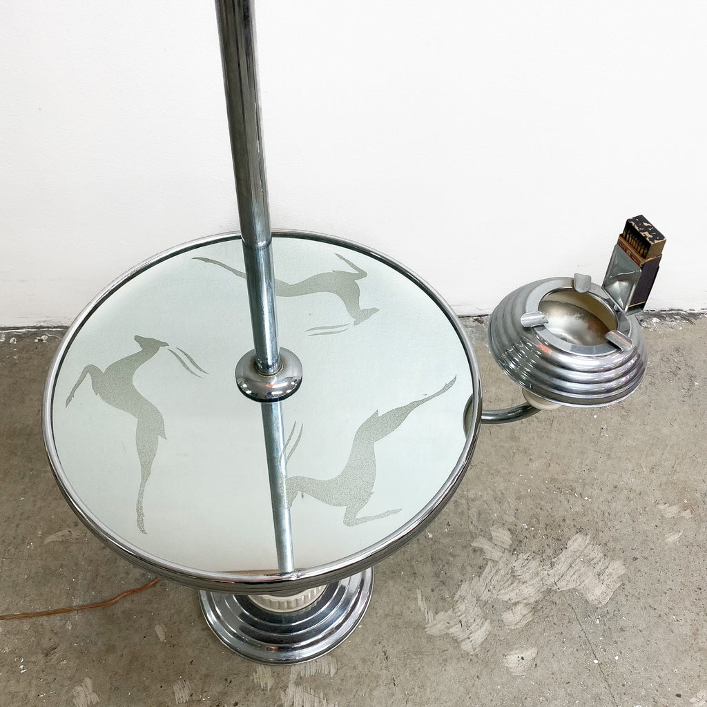 Stunning Art Deco 1940s Floor Lamp With Glass Top Table