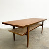 Restored Danish Mid Century Coffee Table With Rattan Shelf