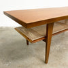 Restored Danish Mid Century Coffee Table With Rattan Shelf