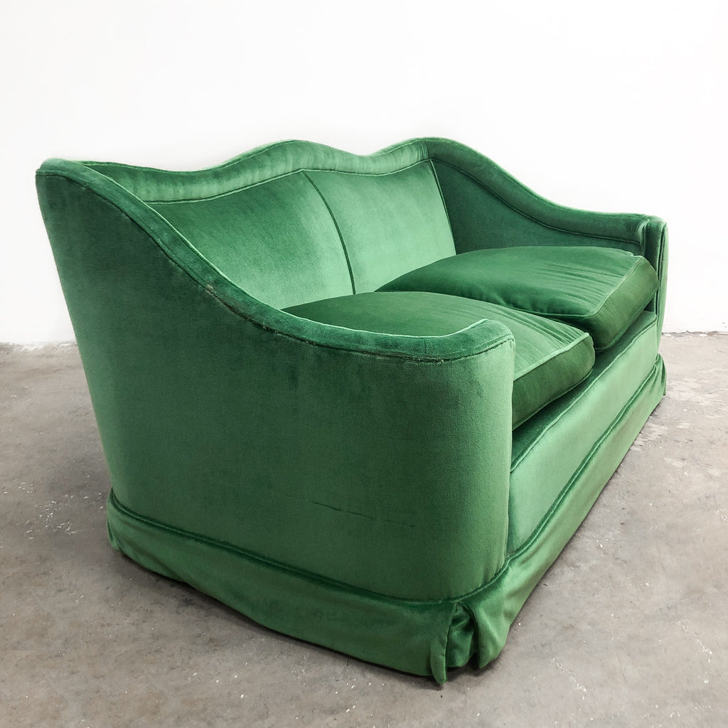 Mid Century Green Velvet Two Seater Sofa