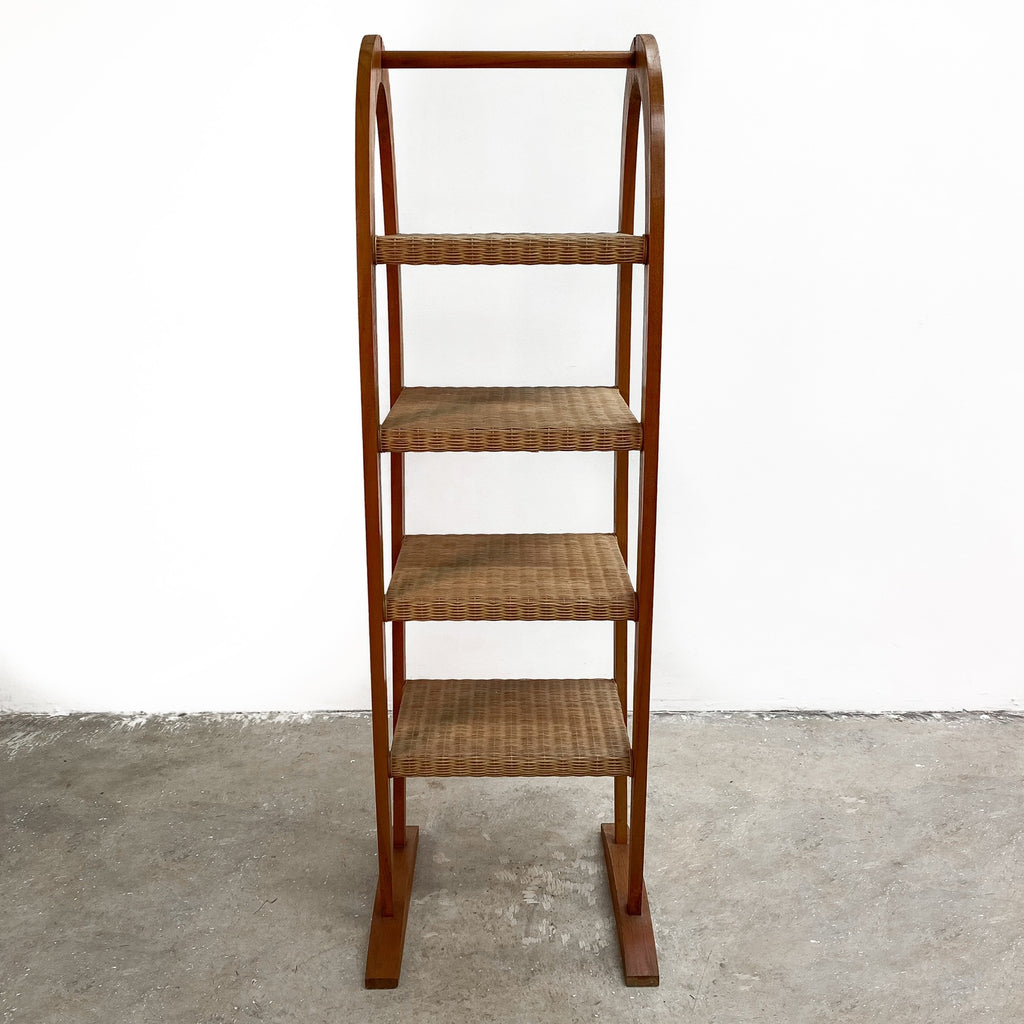 1980s Stretch Arch Sided Wicker Clad Shelves Cane