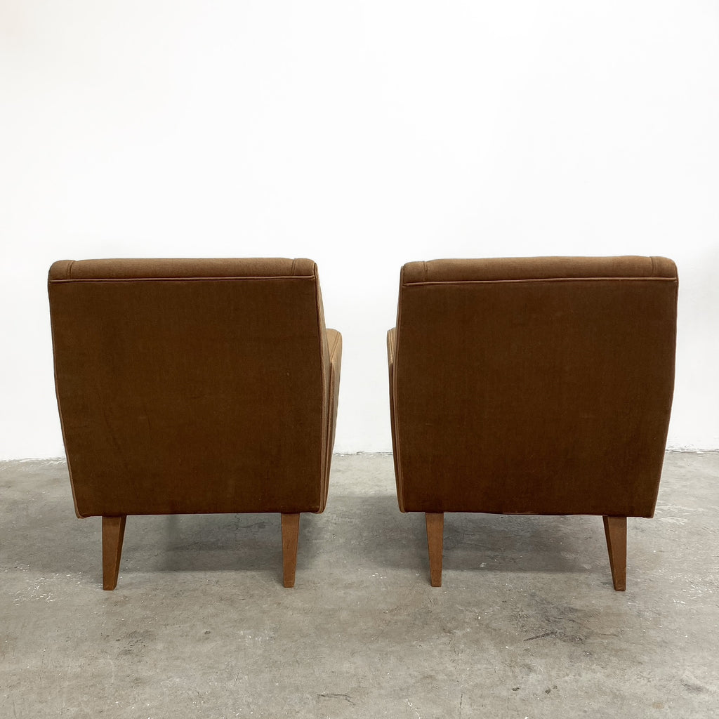 Pair Of Mid Century Velvet Armchairs With Footstools