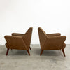 Pair Of Mid Century Velvet Armchairs With Footstools