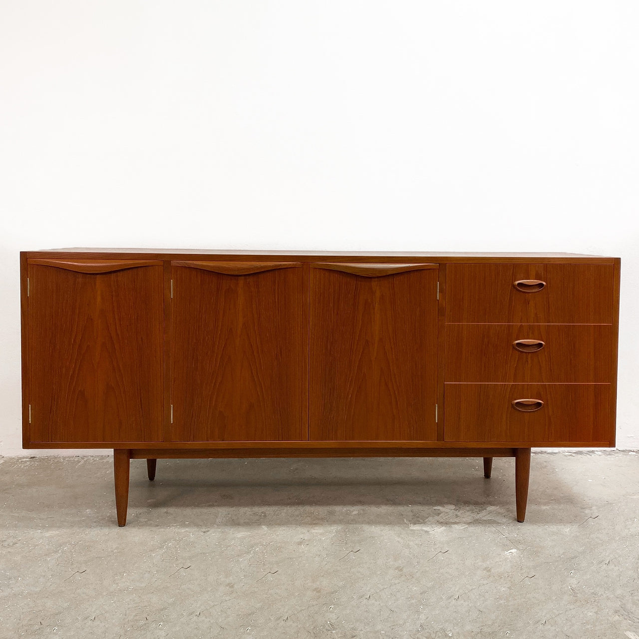 Restored Mid Century Teak Wave Form Handle Chiswell Sideboard Buffet