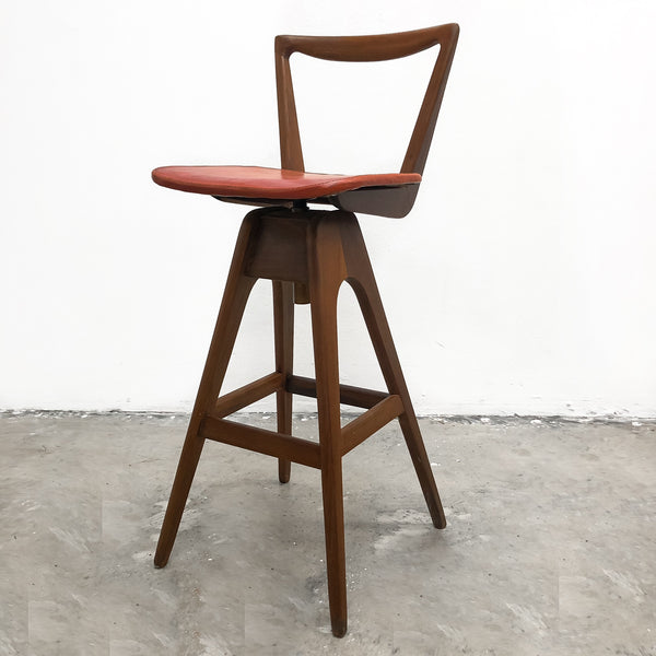 Mid Century T H Brown Leather Swivel Bar Stool