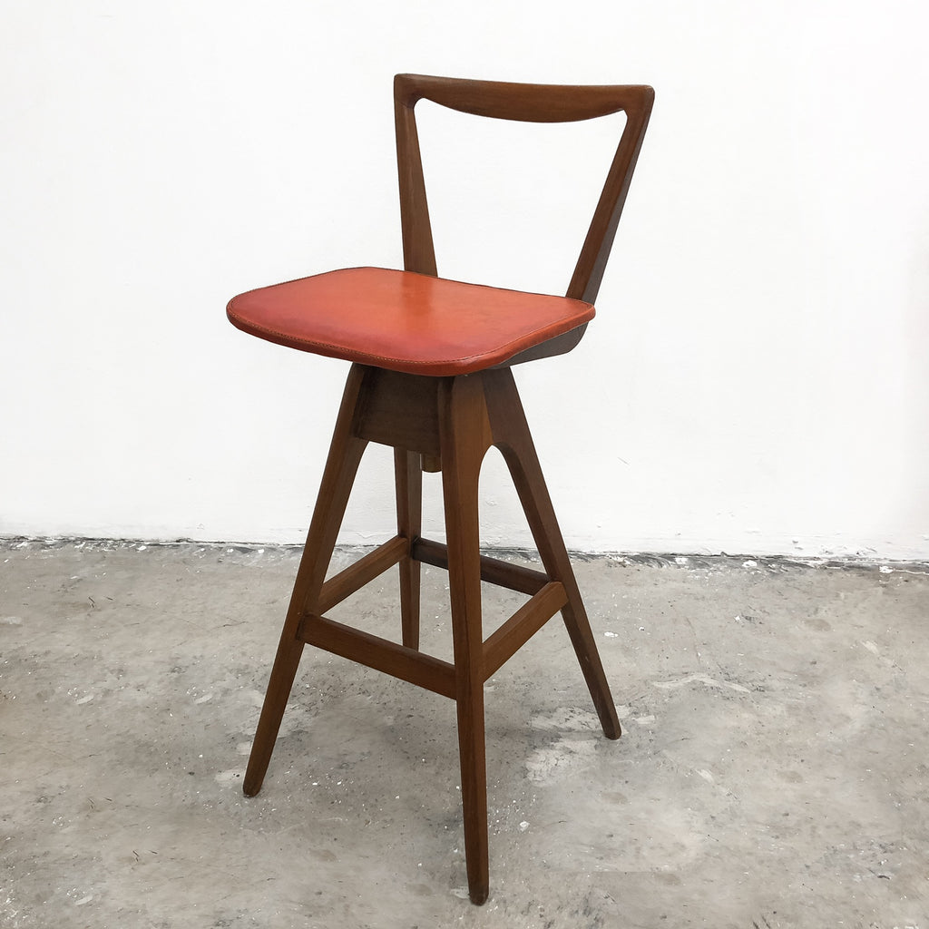 Mid Century T H Brown Leather Swivel Bar Stool