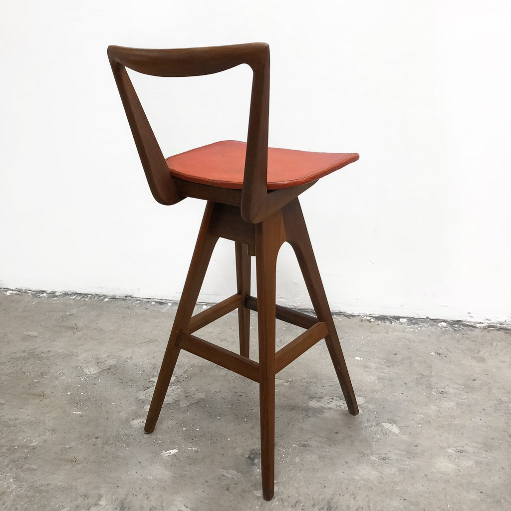 Mid Century T H Brown Leather Swivel Bar Stool