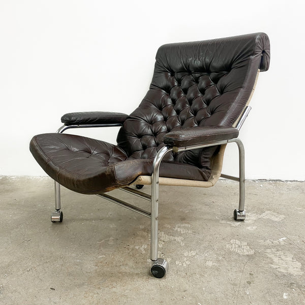 1970s Noboru Nakamura Bore Leather Armchair