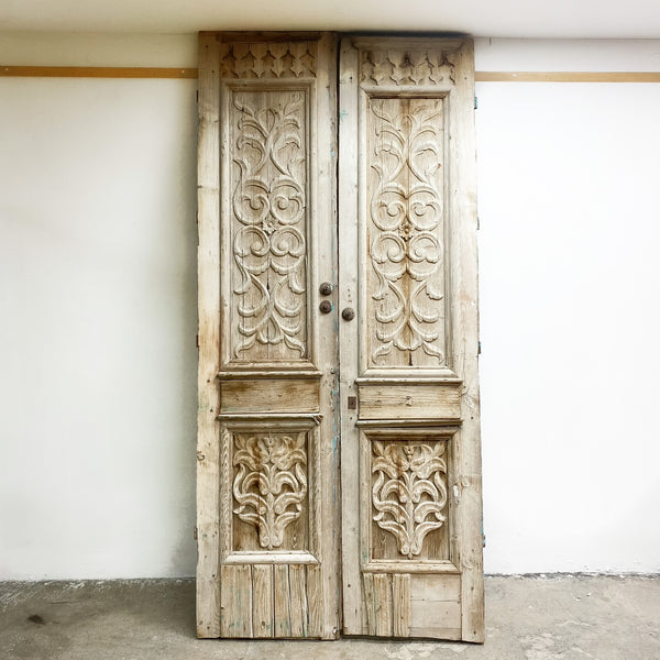 Pair Of Two Rustic Ornate Carved Doors