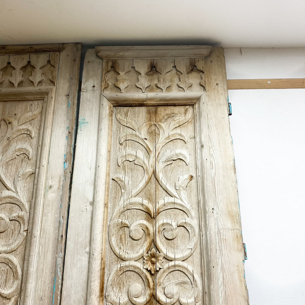 Pair Of Two Rustic Ornate Carved Doors