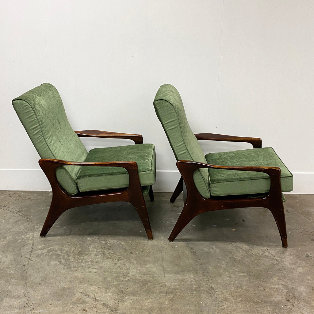 Pair Mid Century Fler SC 58 Armchairs Olive Velvet Upholstery