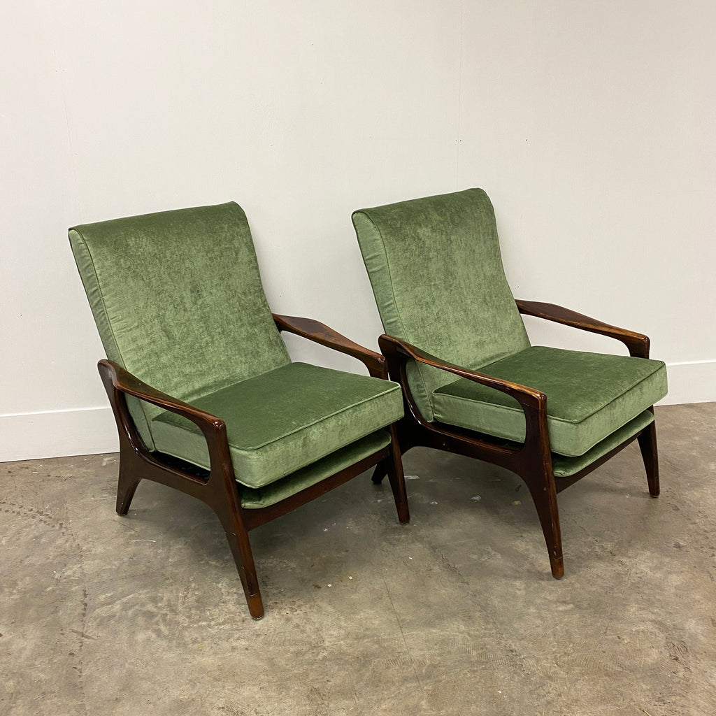 Pair Mid Century Fler SC 58 Armchairs Olive Velvet Upholstery